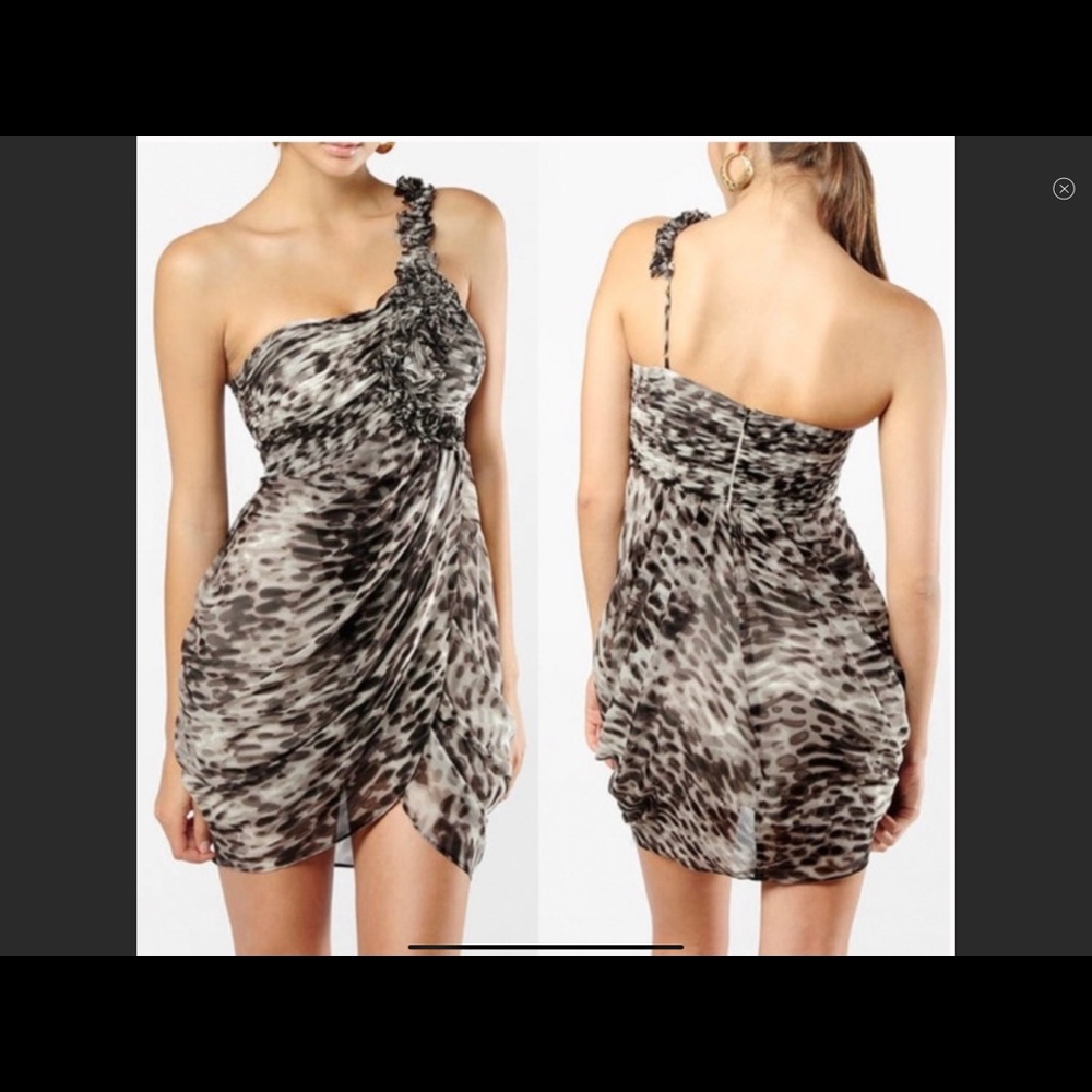 BCBG animal print one shoulder dress NWT